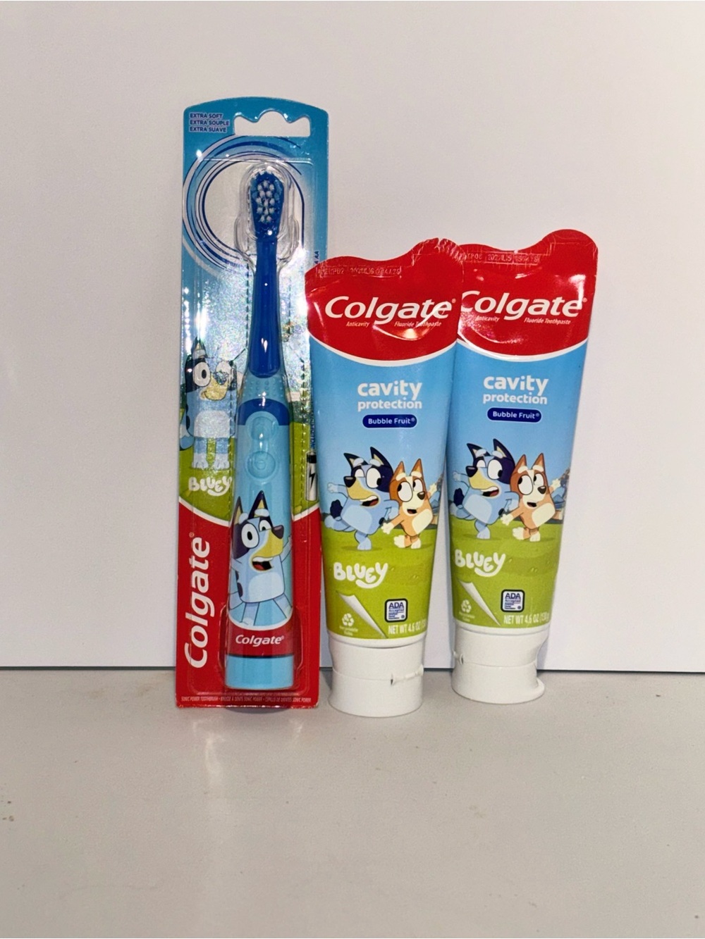 Bluey Kids Electric Toothbrush & Bubble Fruit Toothpaste Bundle - Blue
